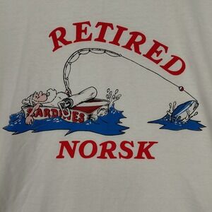 Vintage XL Screen Stars T Shirt Fishing Single Stitch Retired NORSK Cartoon USA